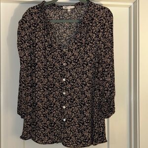 Floral Navy and Pink Women's Top DR2 size 1X